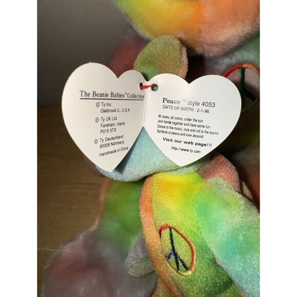 ty Peace Beanie Babies 1999 Buddies 1996 Tie Dye Rainbow Bear Set MWMT - Picture 4 of 16